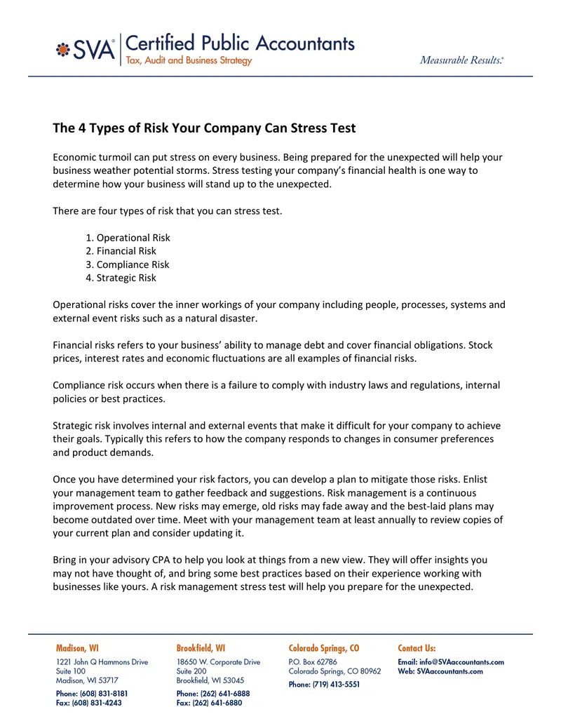 Types of Risk for Business Stress Testing