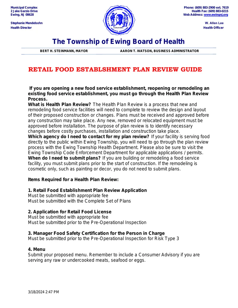Retail Food Establishment Plan Review Guide