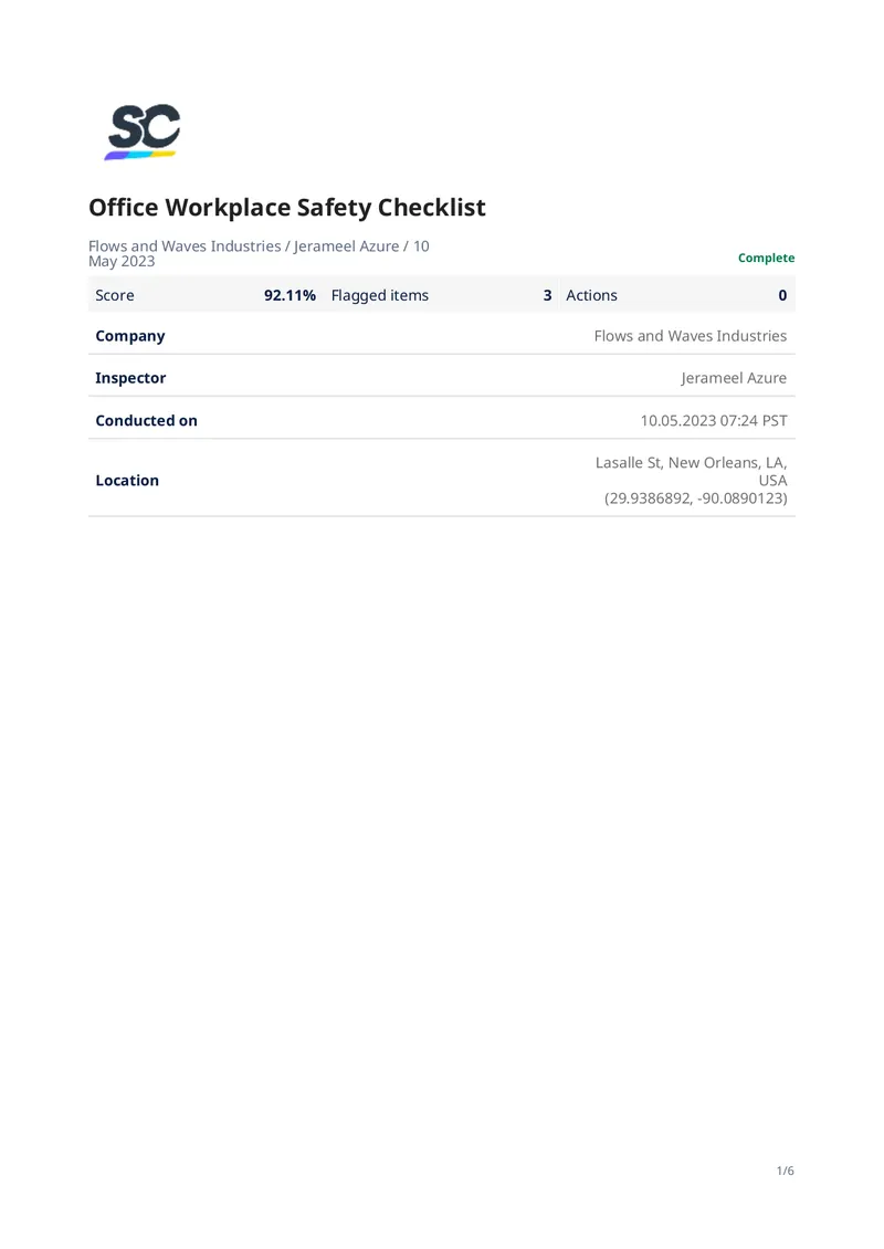 Office Workplace Safety Checklist