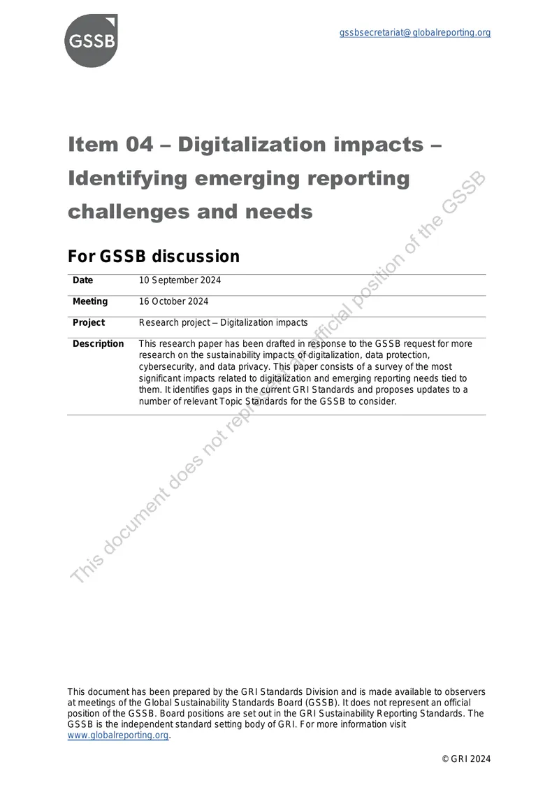 Research on Digitalization Impacts and Reporting Needs