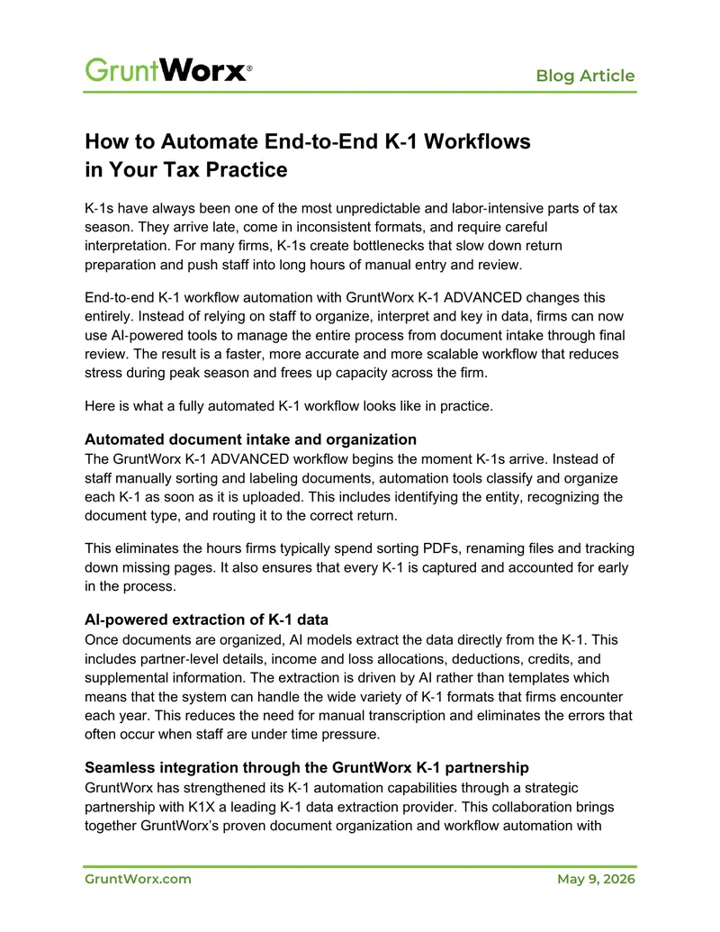 Automating End-to-End K-1 Workflows in Tax Practices