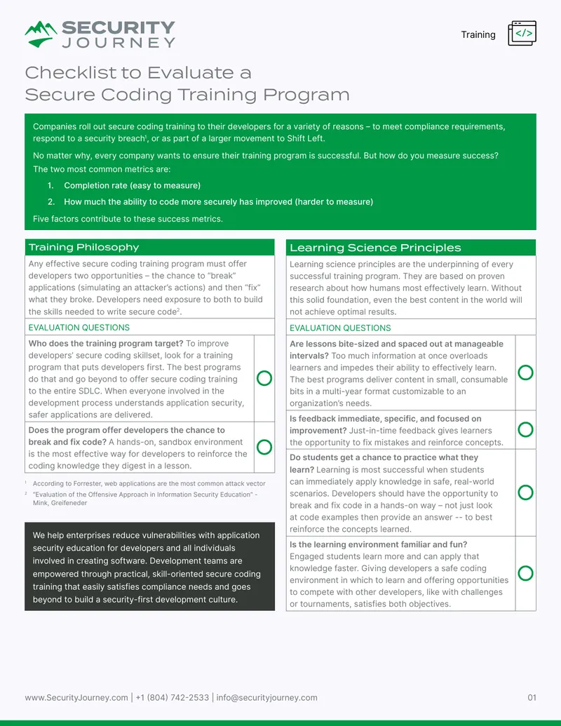 Checklist to Evaluate a Secure Coding Training Program