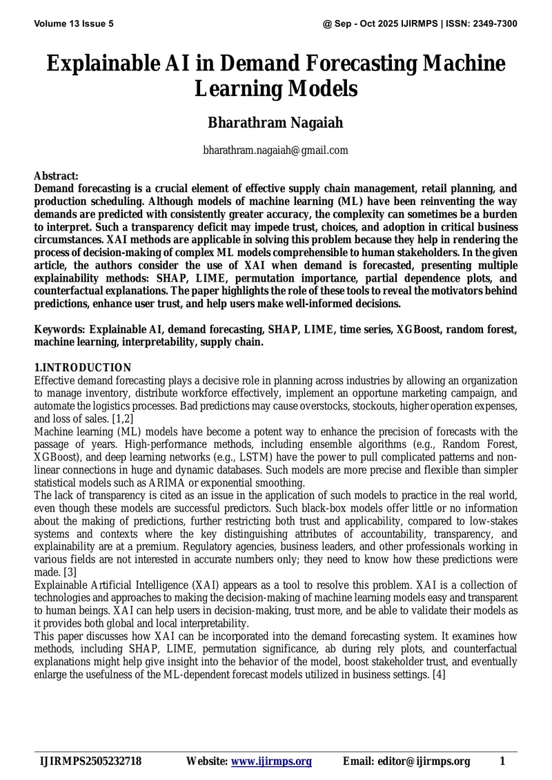 Explainable AI in Demand Forecasting Machine Learning Models