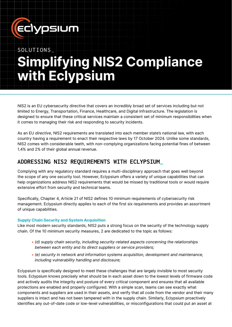NIS2 Compliance Strategies with Eclypsium