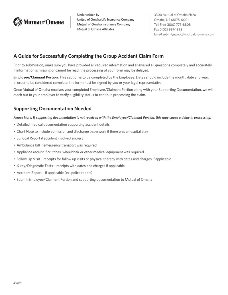 Guide for Completing the Group Accident Claim Form