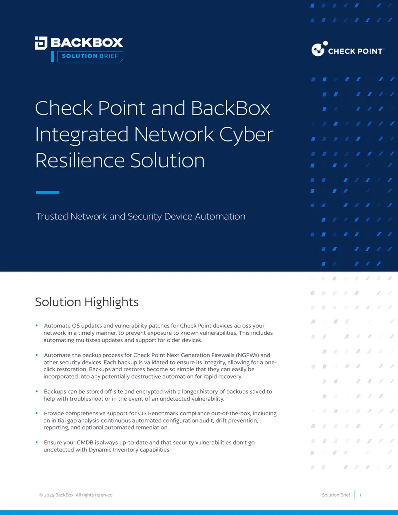 Check Point and BackBox Integrated Network Cyber Resilience Solution