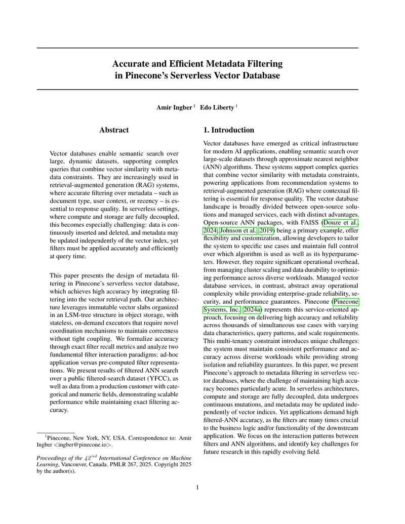 Accurate Metadata Filtering in Pinecone Vector Database