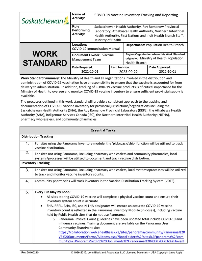 COVID-19 Vaccine Inventory Tracking and Reporting Standard