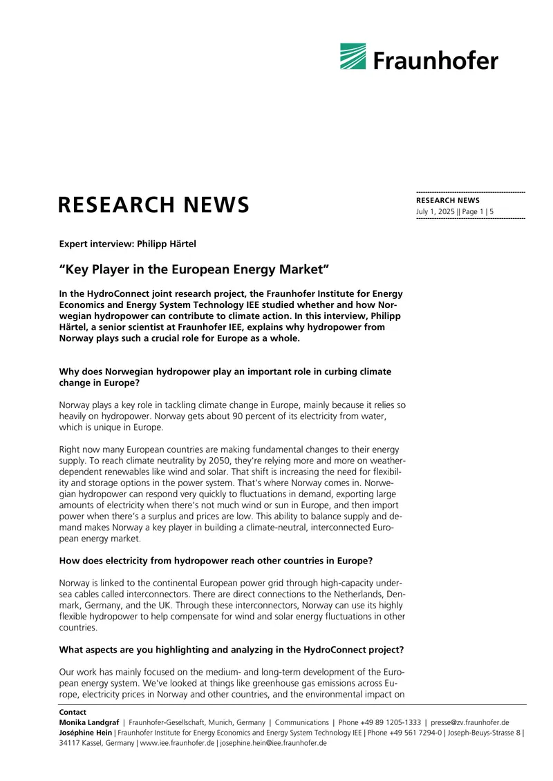 Role of Norwegian Hydropower in European Climate Action