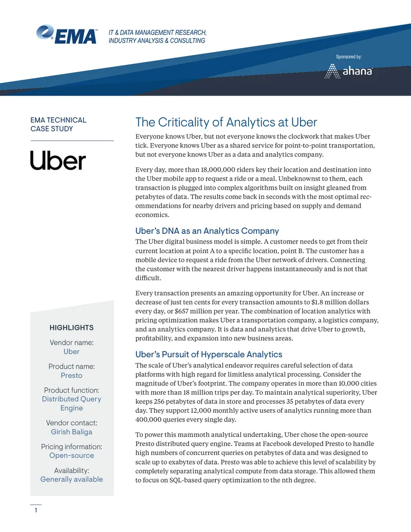 Uber's Use of Presto for Data Analytics