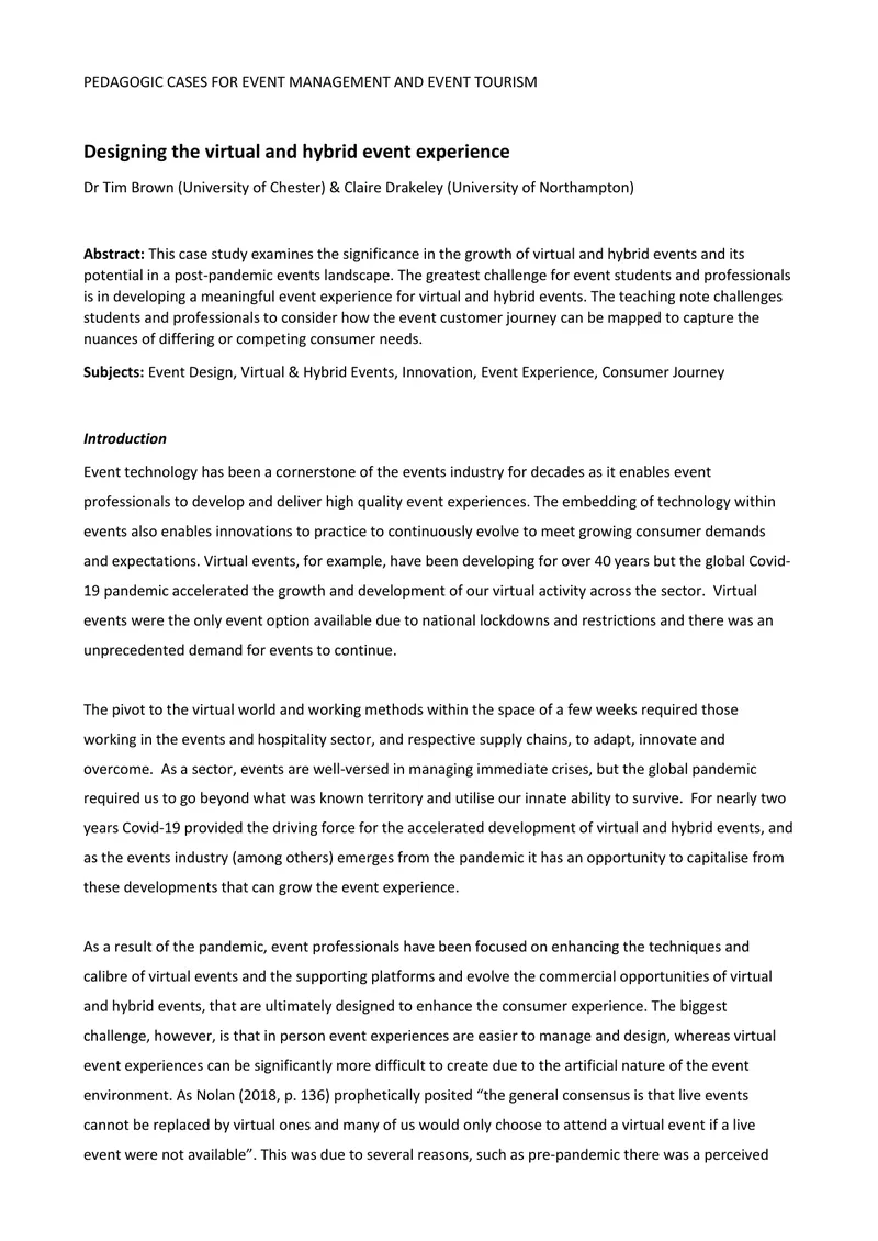 Pedagogic Cases for Event Management and Event Tourism