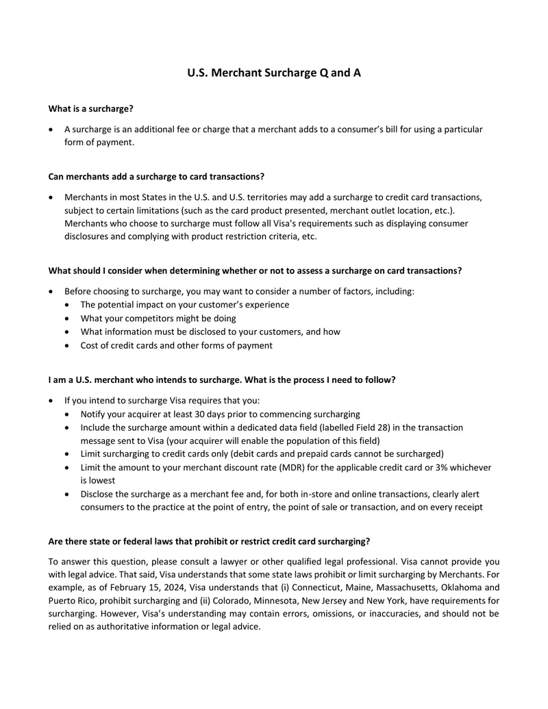 U.S. Merchant Surcharge Guidelines