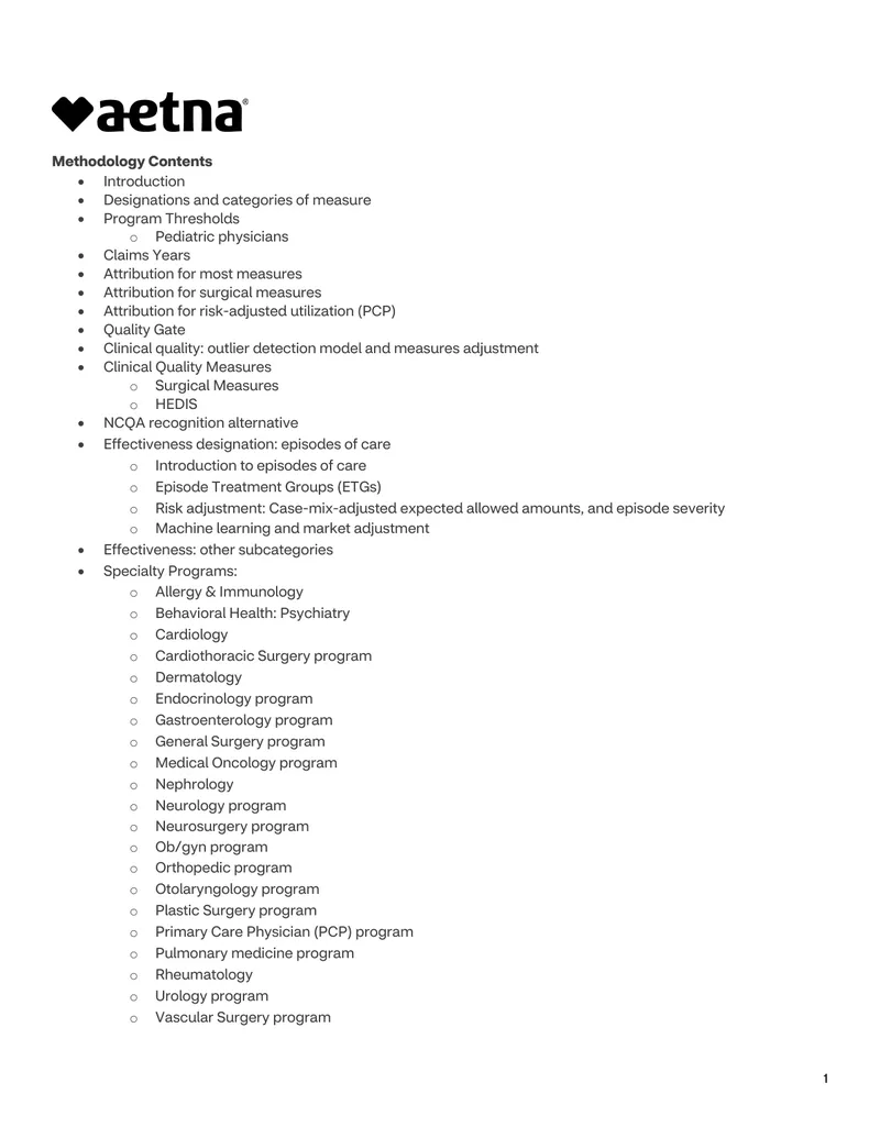 Understanding Methodology for Aetna Smart Compare Program