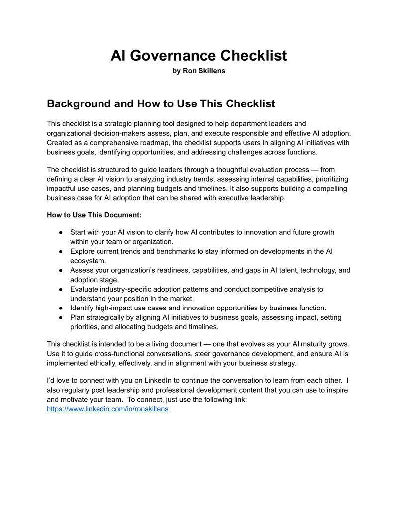 AI Governance Checklist for Responsible Adoption