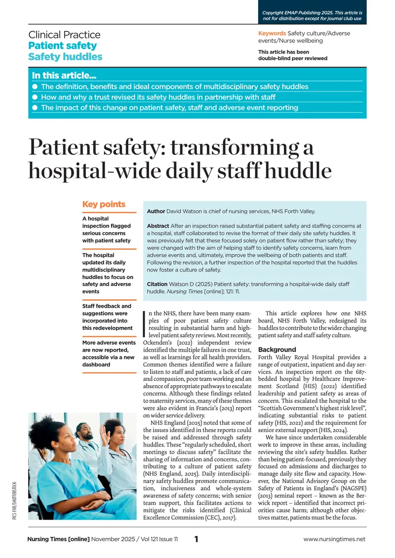 Transforming Daily Safety Huddles in NHS