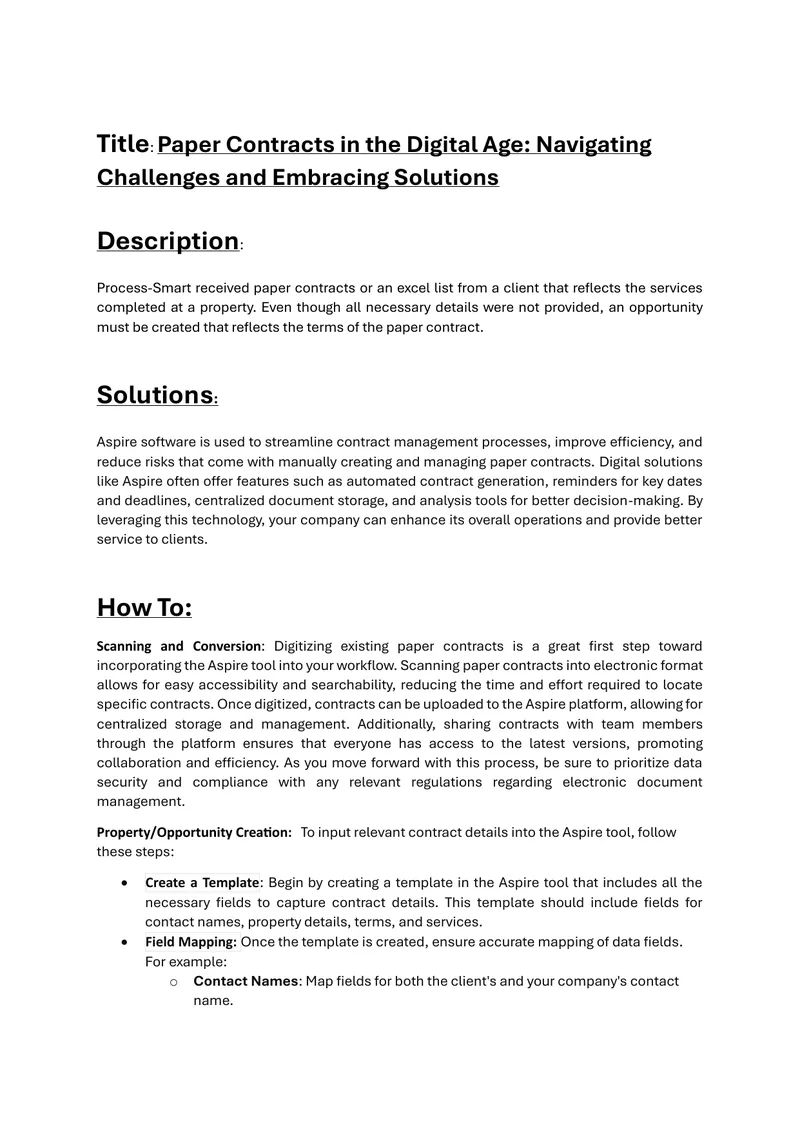 Managing Paper Contracts with Aspire Software