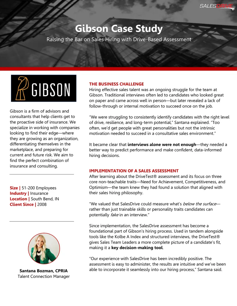 Gibson Case Study on Sales Hiring Assessment
