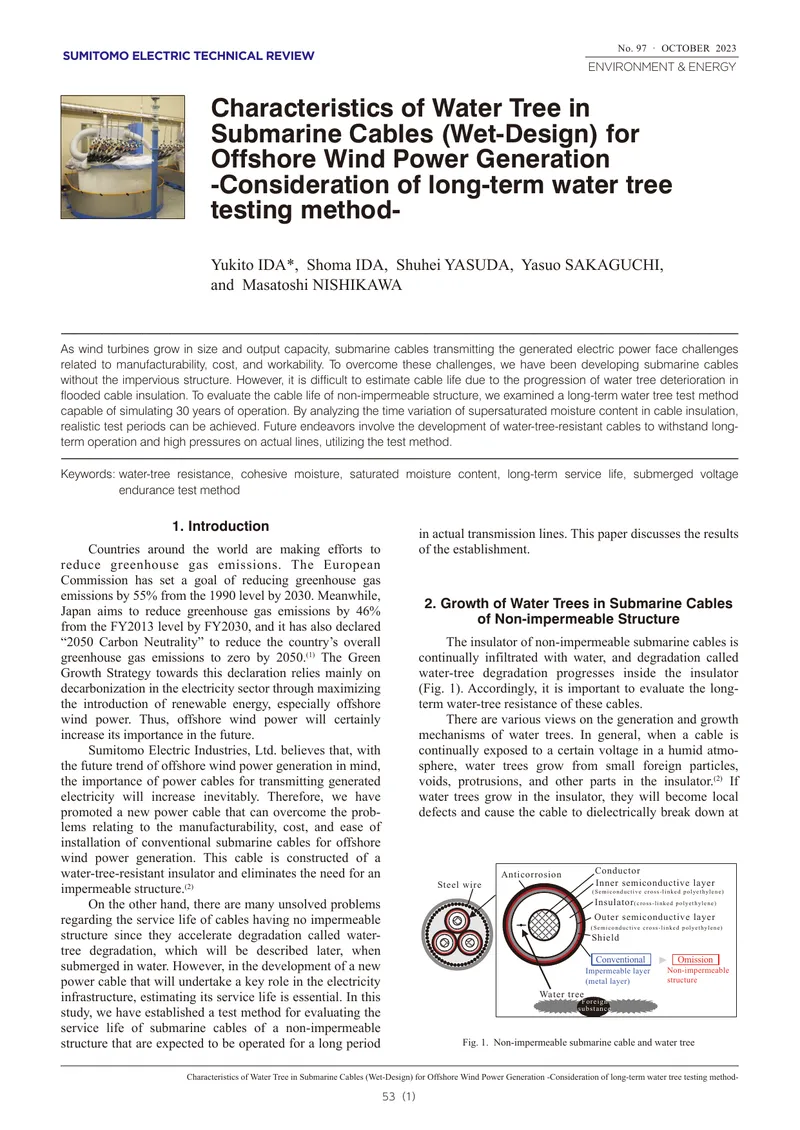 Characteristics of Water Tree in Submarine Cables for Offshore Wind Power
