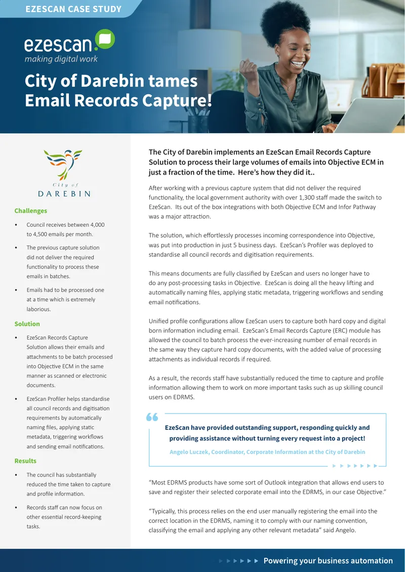 EzeScan Email Records Capture Implementation Case Study