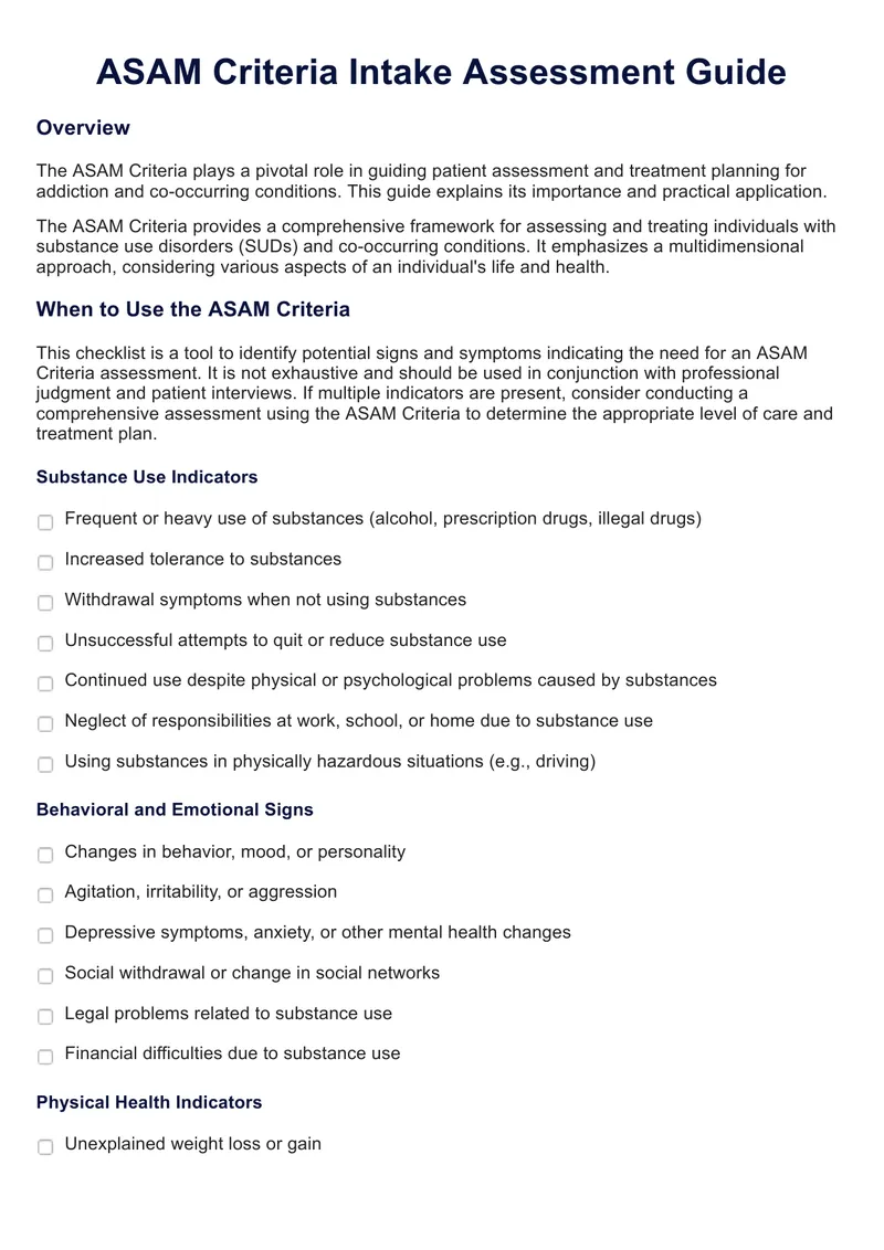 ASAM Criteria Intake Assessment Guide