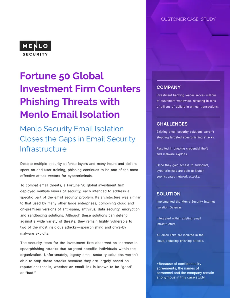Fortune 50 Investment Firm Email Security Case Study