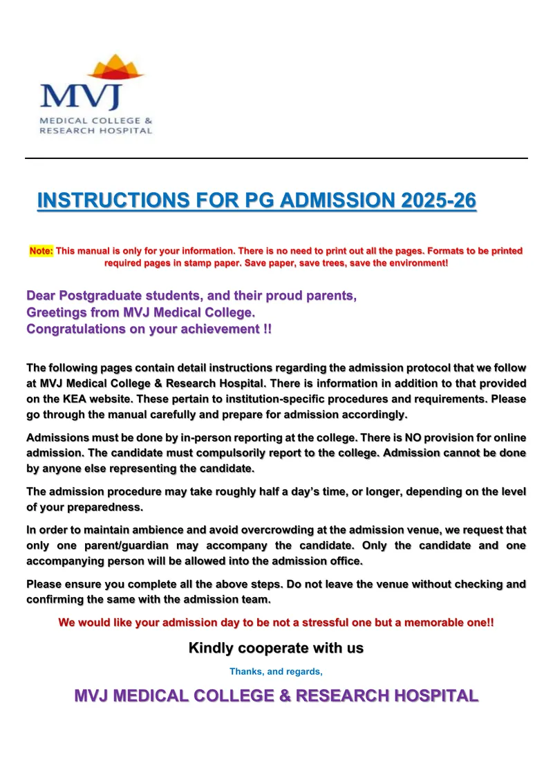 Instructions for Postgraduate Admission 2025-26