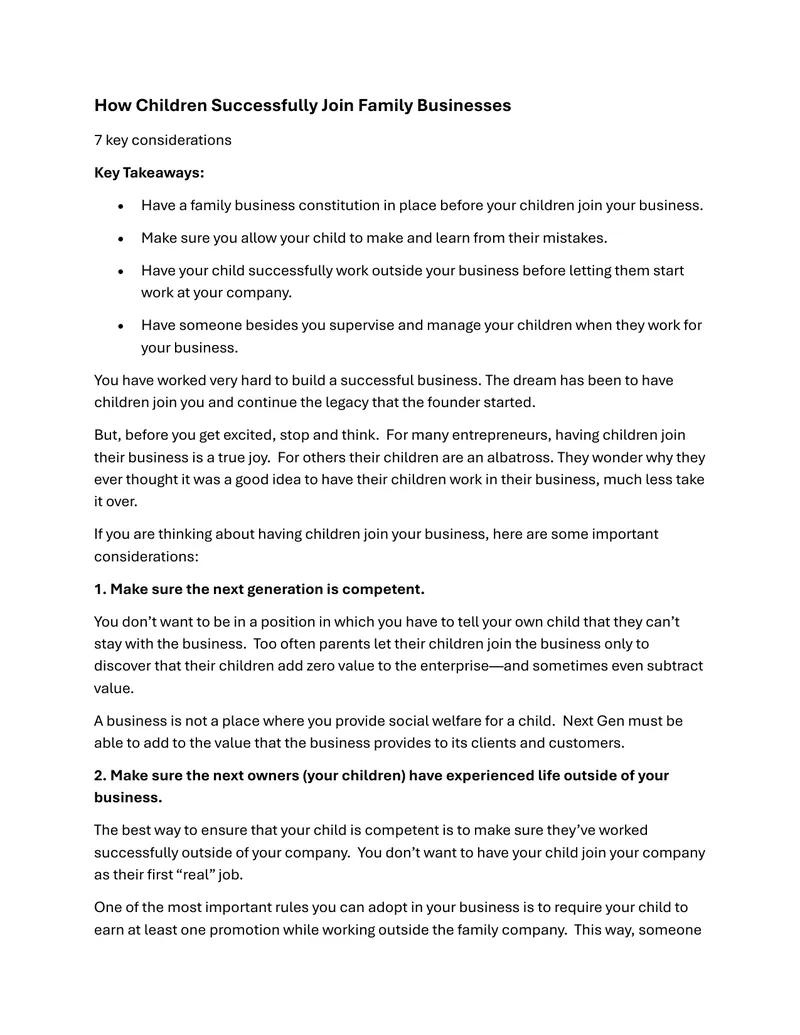 Key Considerations for Children in Family Businesses