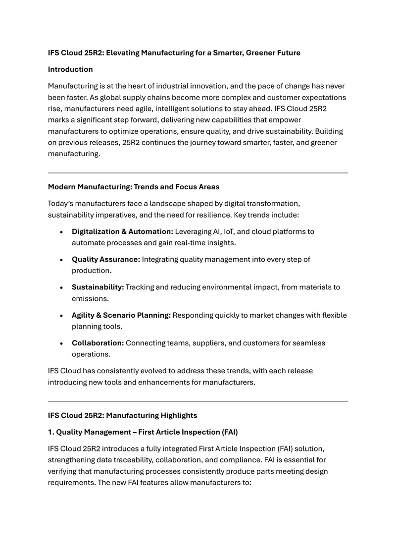 IFS Cloud 25R2 Manufacturing Capabilities Overview