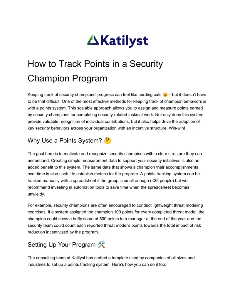 Tracking Points in a Security Champion Program
