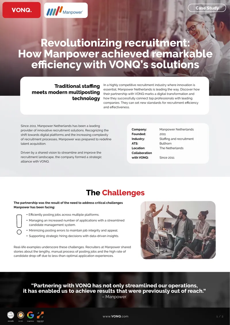 Manpower Netherlands and VONQ Partnership Case Study