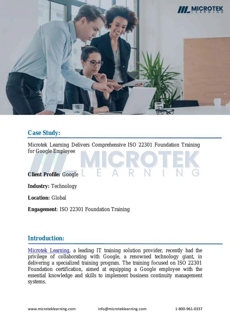 ISO 22301 Foundation Training Case Study for Google