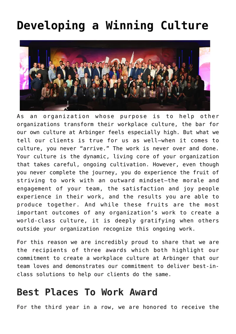 Developing a Winning Workplace Culture