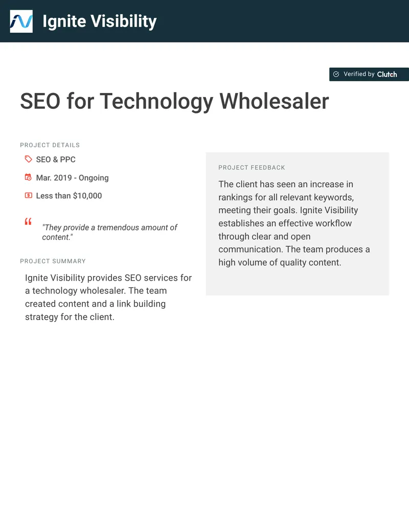 SEO Services for Technology Wholesaler Project