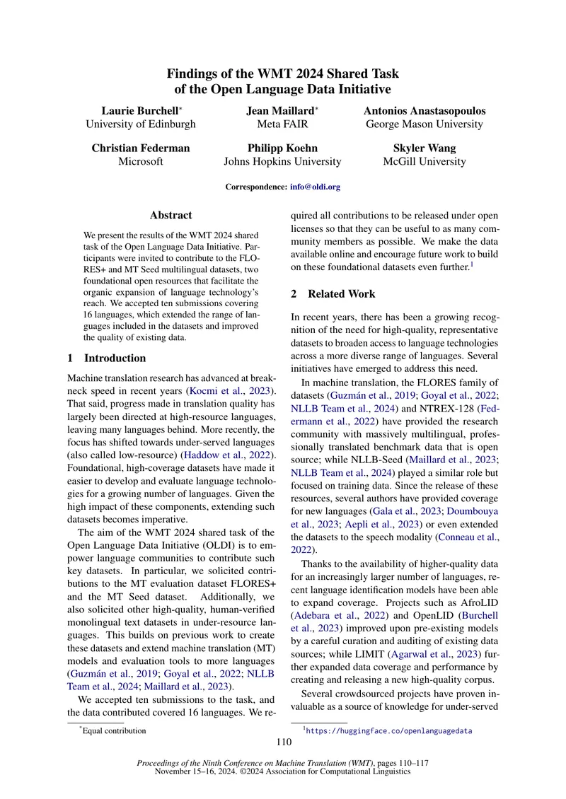 Findings of the WMT 2024 Shared Task