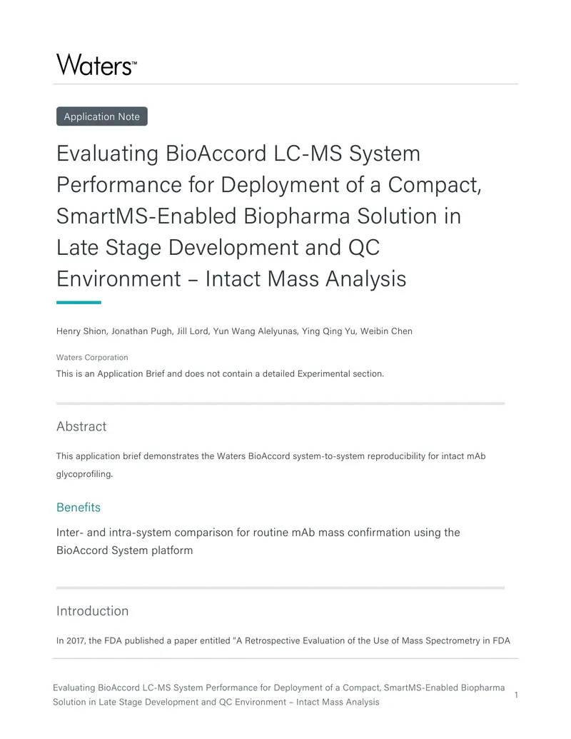 BioAccord LC-MS System Performance Evaluation