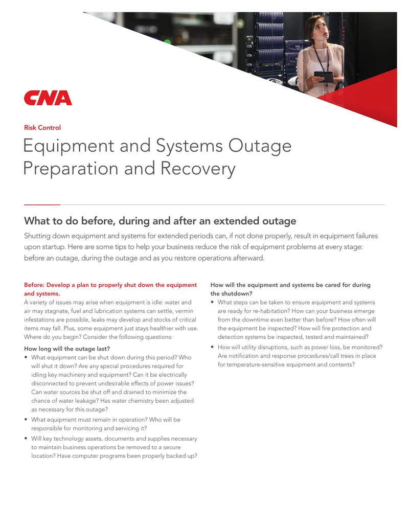 Equipment and Systems Outage Preparation and Recovery Guide