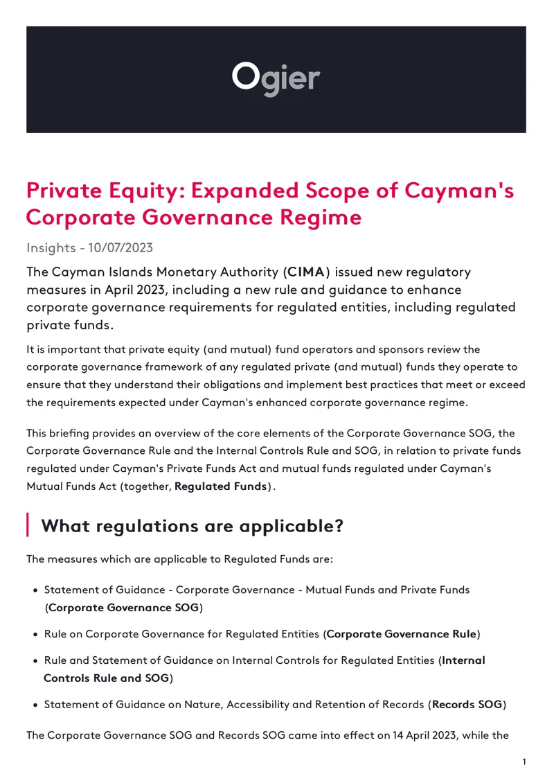 Corporate Governance Guidance for Regulated Funds