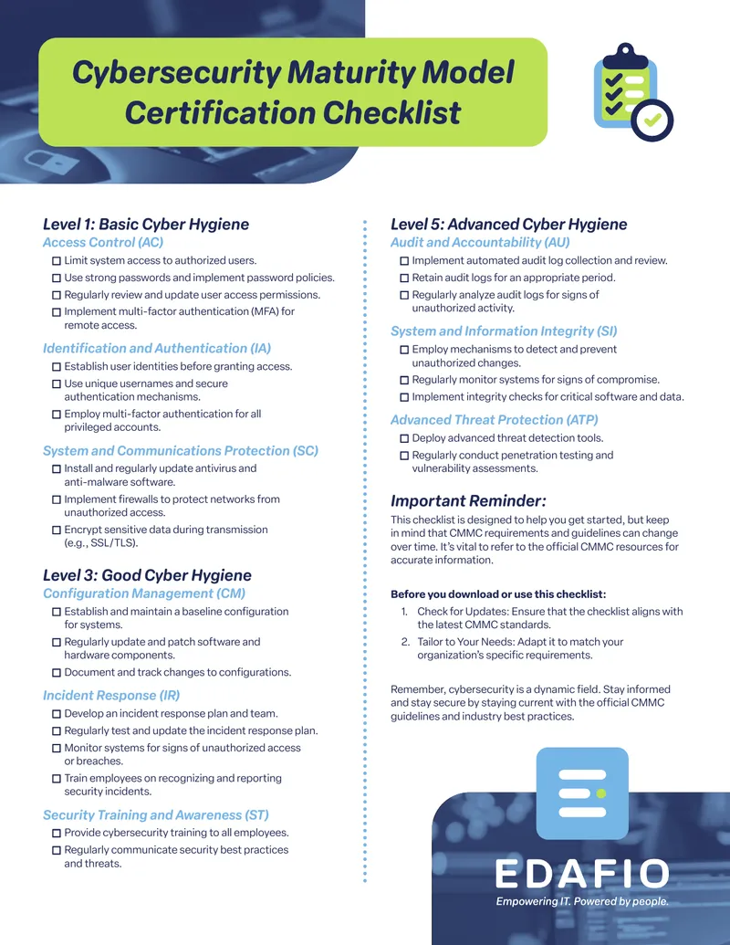 Cybersecurity Maturity Model Certification Checklist