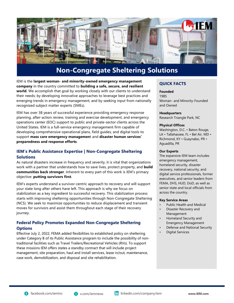 Non-Congregate Sheltering Solutions and Emergency Management
