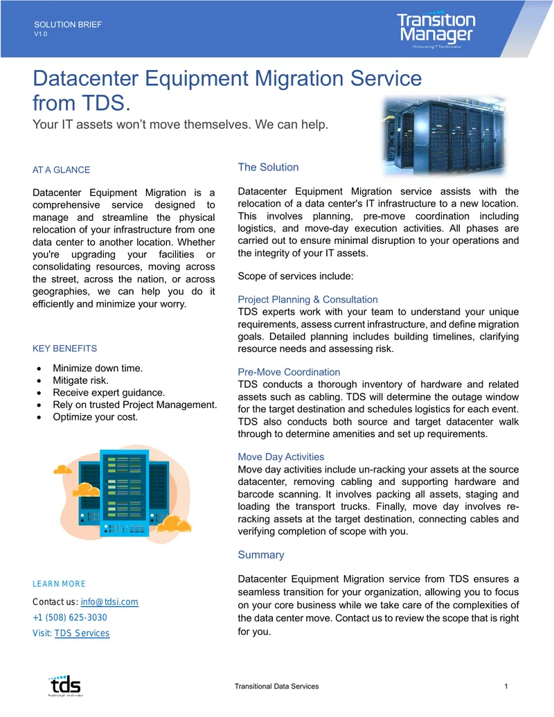 Datacenter Equipment Migration Service Overview