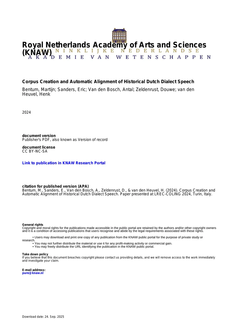 Corpus Creation and Automatic Alignment of Historical Dutch Dialect Speech