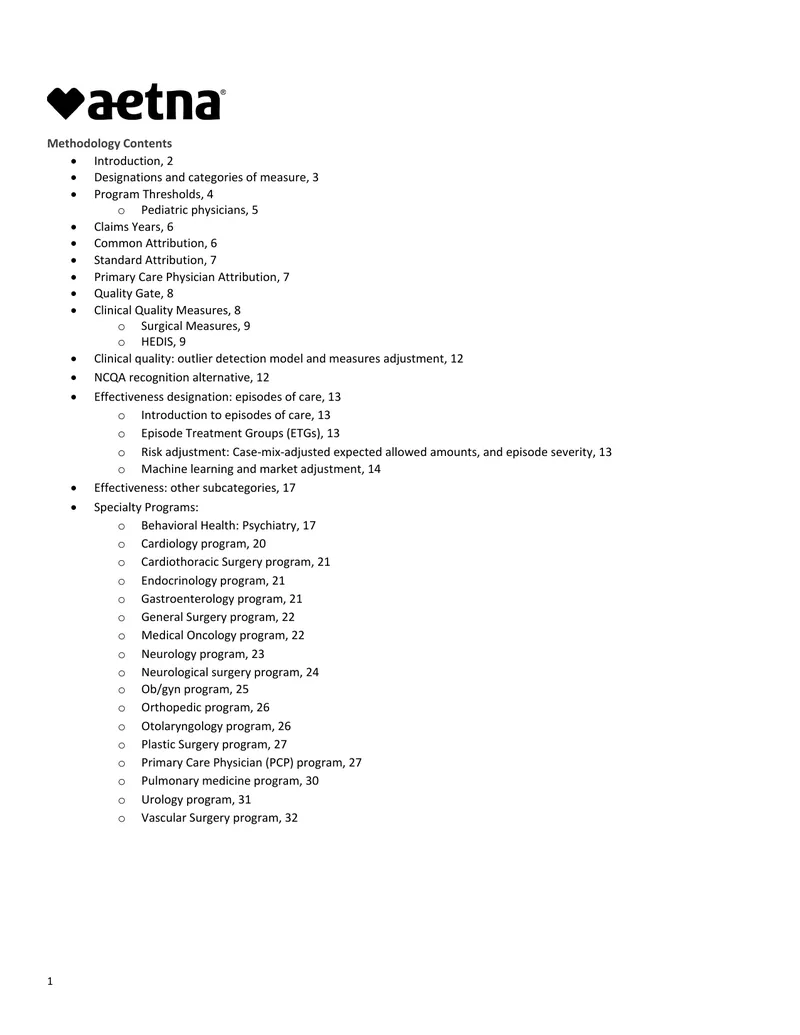 Methodology for Aetna Smart Compare Program