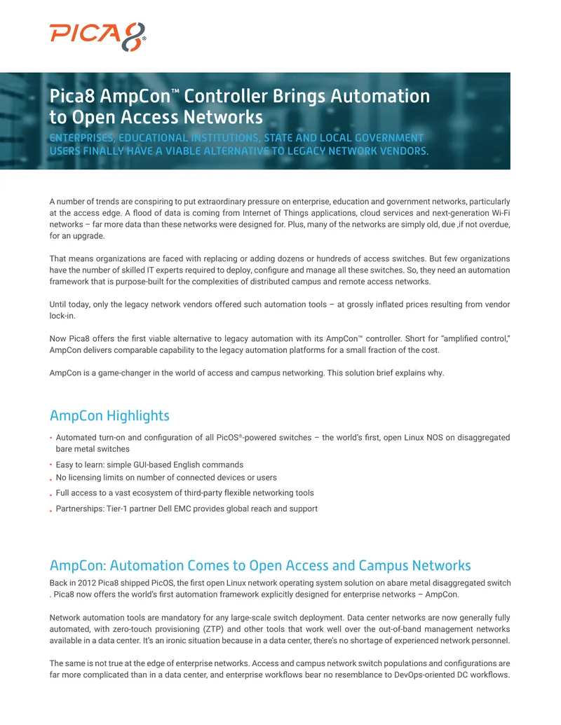 Pica8 AmpCon Controller Automation Framework