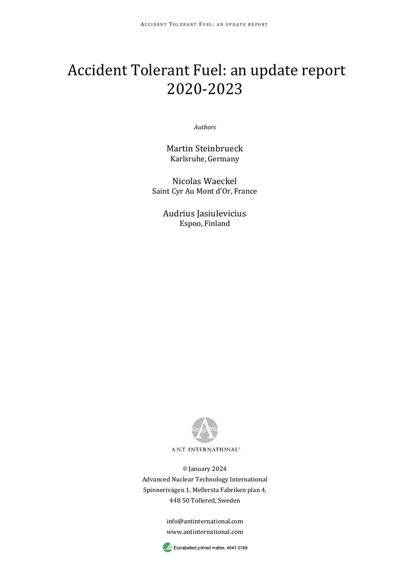 Accident Tolerant Fuel Update Report 2020-2023 preview page 1