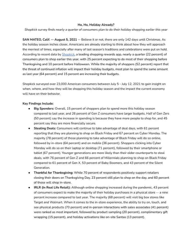 Consumer Holiday Shopping Trends Survey