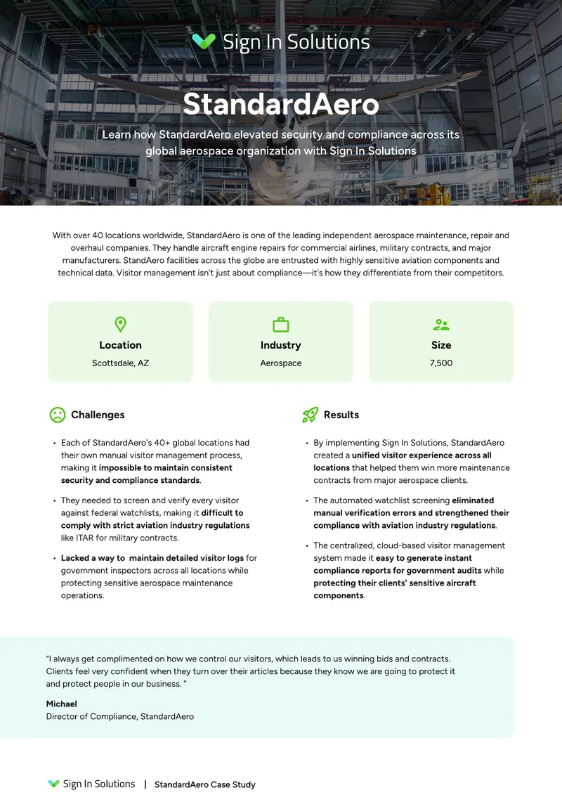 StandardAero Visitor Management System Implementation Case Study