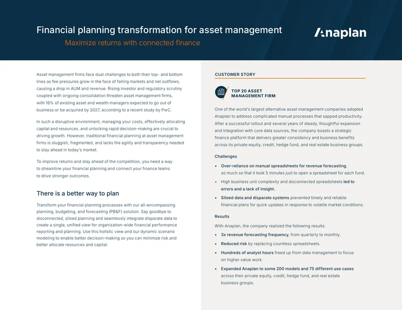 Financial Planning Transformation for Asset Management