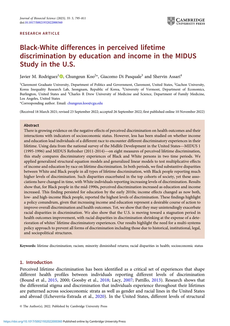 Black-White Differences in Perceived Lifetime Discrimination