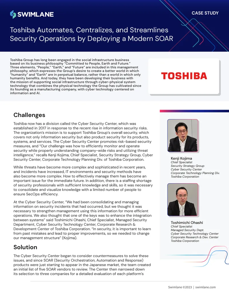 Toshiba Automates Security Operations with Swimlane