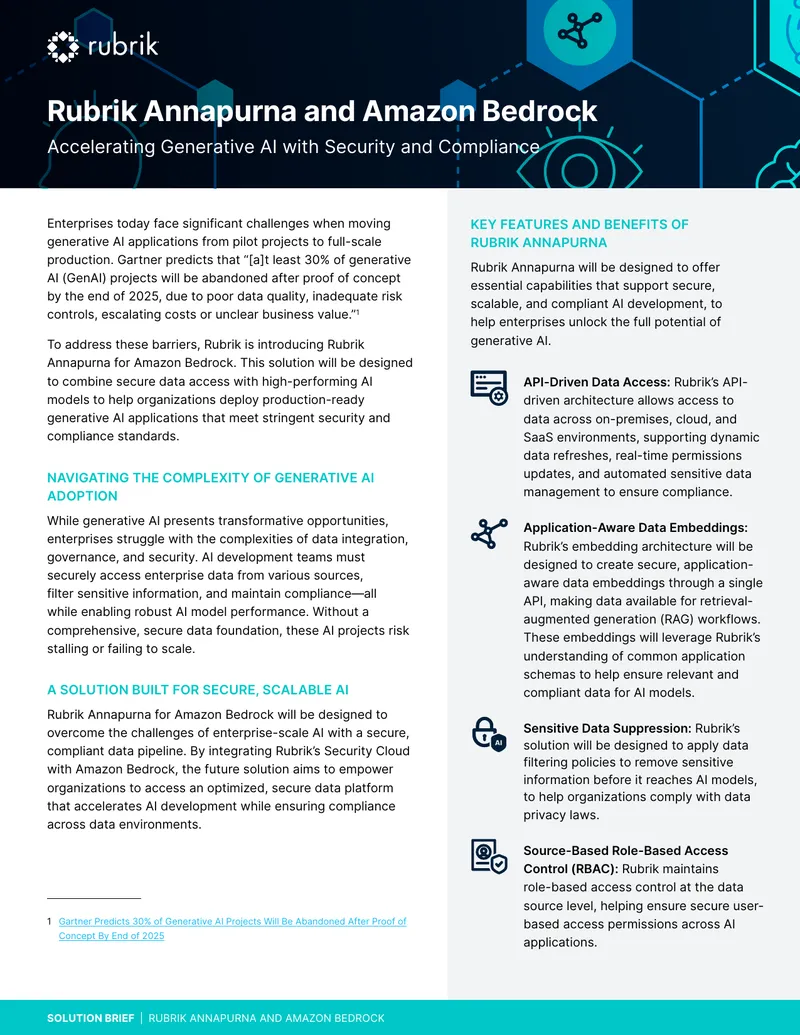 Rubrik Annapurna and Amazon Bedrock Solution Brief